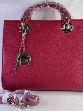 Bradley Mischka Women's Red Satchel Bag with Gold Hardware
